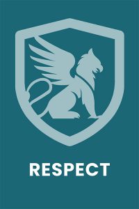 Caption RESPECT with Griffin logo on blue